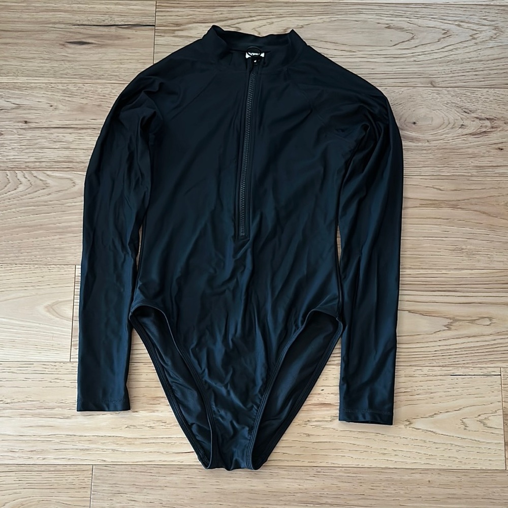 Madewell Black Swim Suit with Long Sleeves and High Neckline
